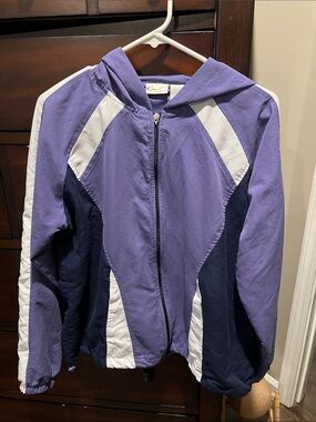Kim Rogers Purple, Navy & White Hooded Bomber Jacket